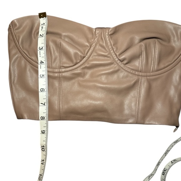 ZARA Faux Leather Crop Top Taupe Brown Sz Medium Club Summer - Picture 8 of 10